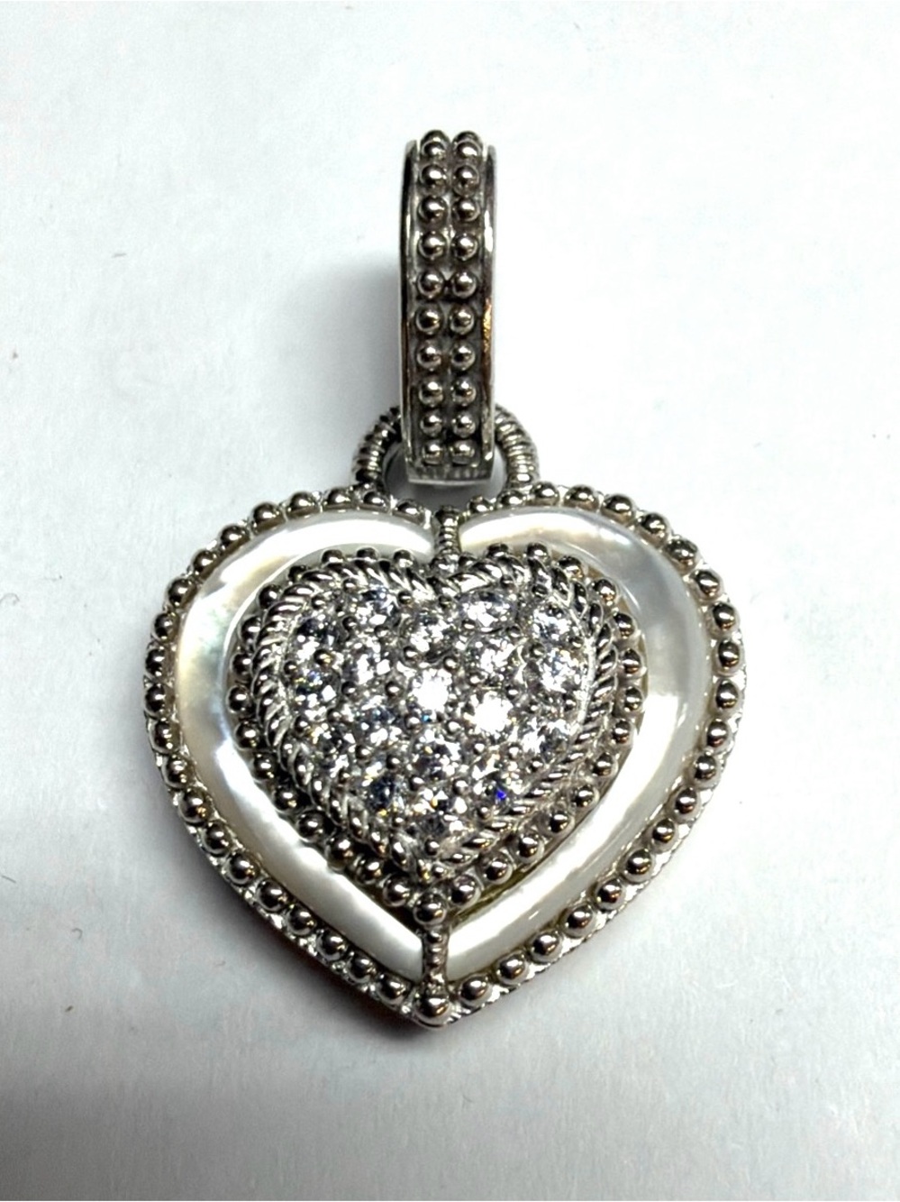 Judith Ripka Sterling Silver Mother of Pearl Heart Enhancer Pendant